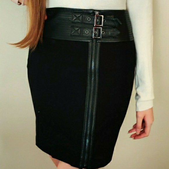 MACKAGE black skirt with genuine leather detail size 6 - Picture 3 of 14